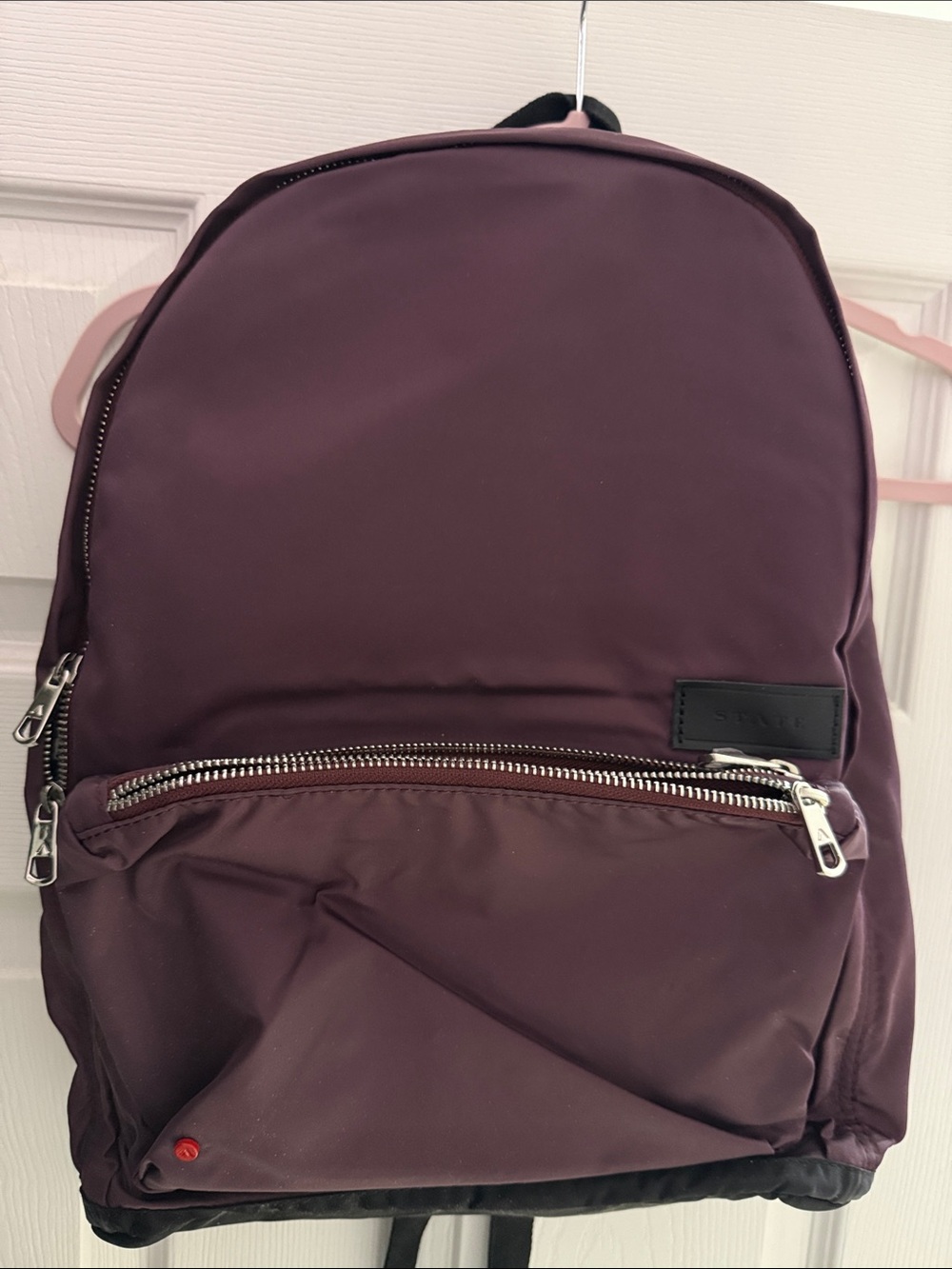 STATE Plum Nylon Backpack with Silver Hardware
